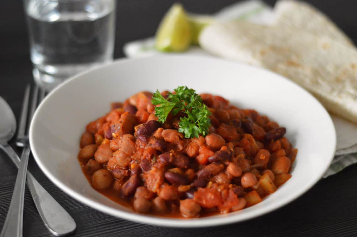 Side shot photo of my mixed bean chilli recipe