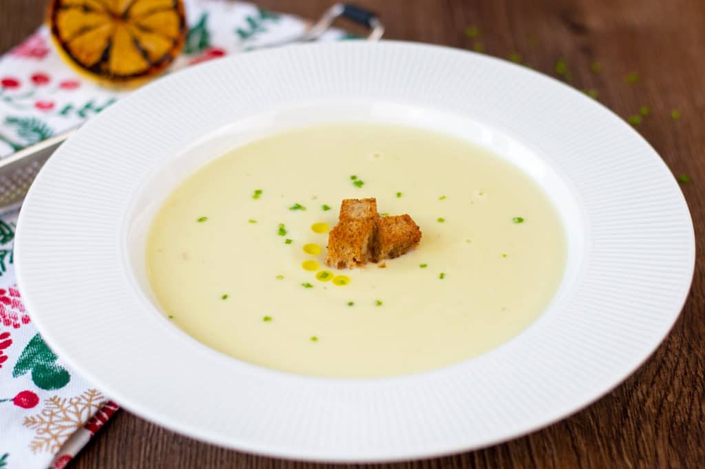 Cauliflower Soup in a white bowl