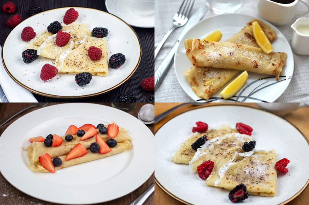 Photo of 4 different batches of Vegan Crepes