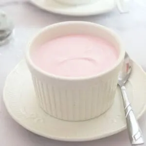 Strawberry Mousse in a white ramekin