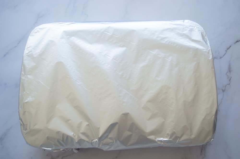 Baking tray wrapped in tin foil