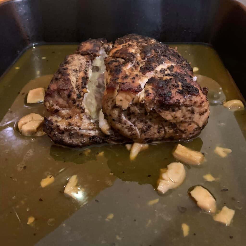 After slow cooking the pork butt its nice a tender and falling apart.