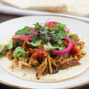 Tacos de Carnitas packed with different toppings