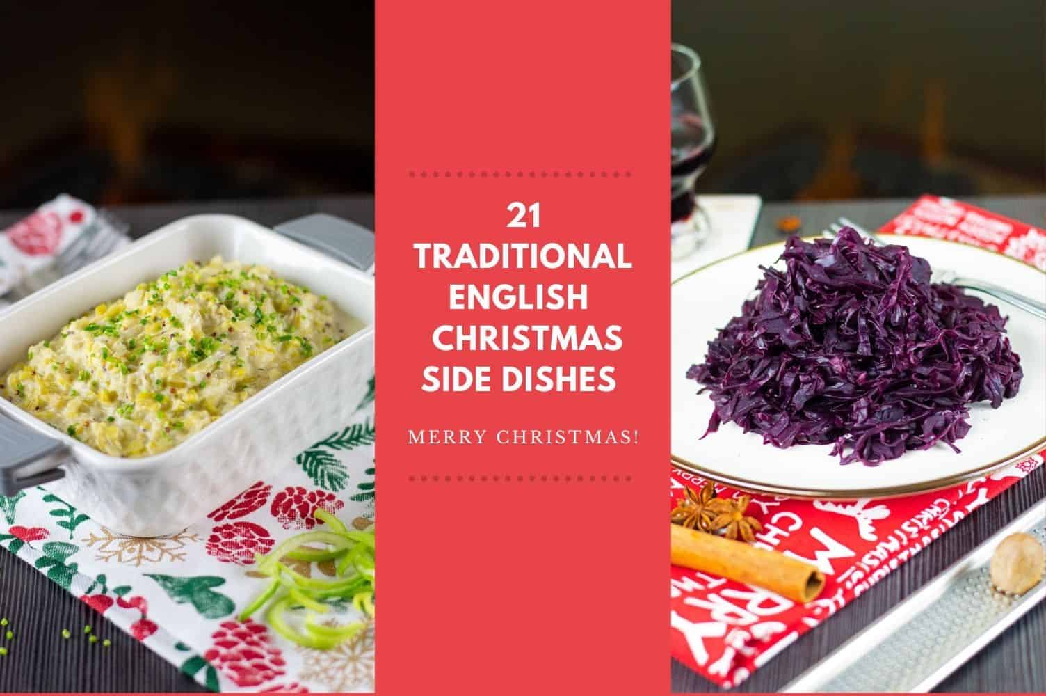 Two traditional english christmas sides of creamed leeks and braised red cabbage