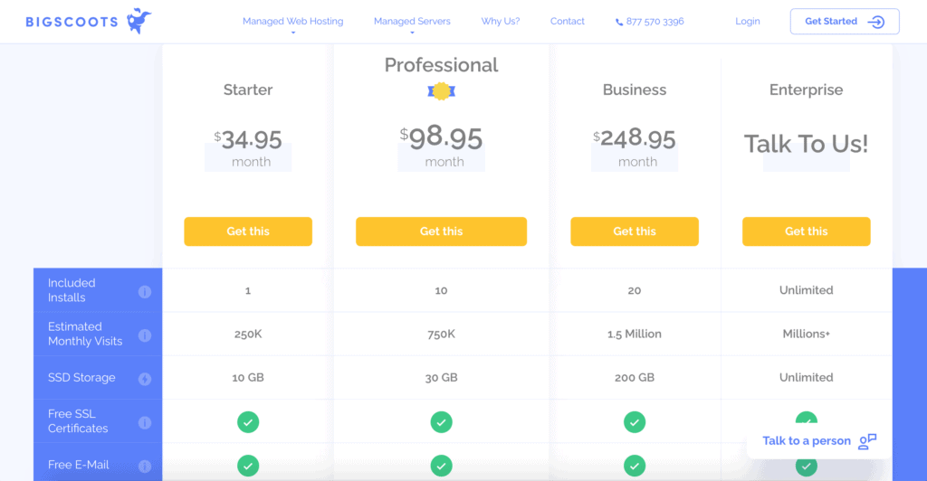 Bigscoots web hosting price plan