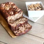 sliced maple banana bread with walnuts