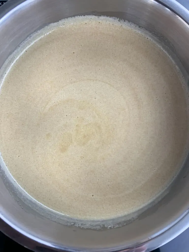 Toffee sauce mixture starting to incorporate