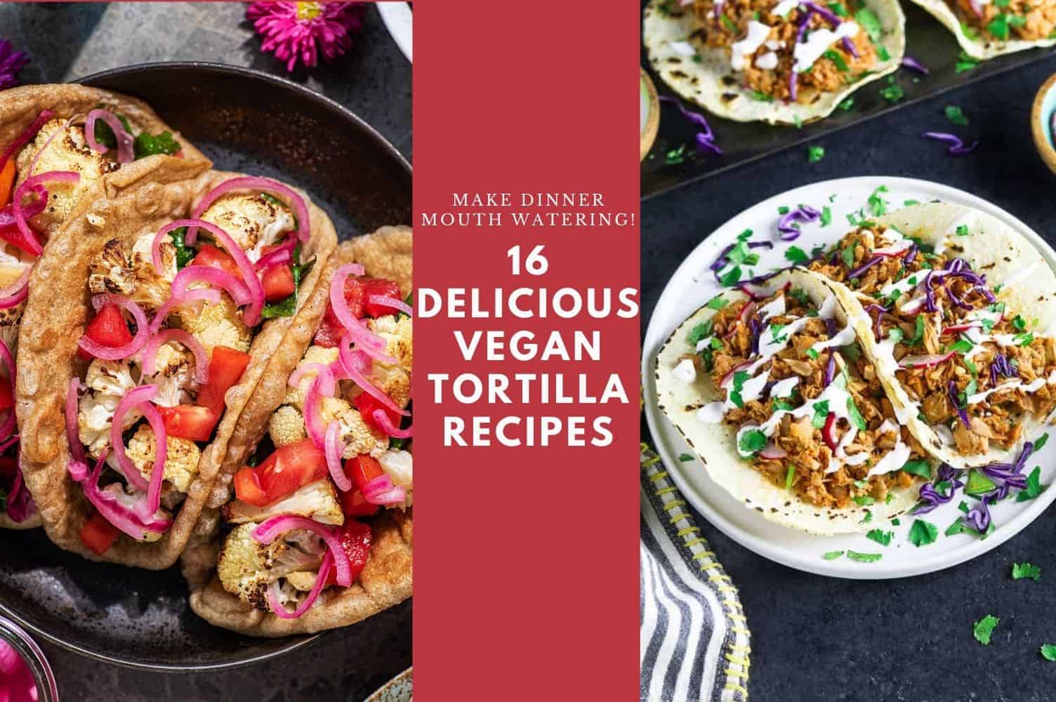 16 vegan tortilla recipes with vegan tortillas in the background