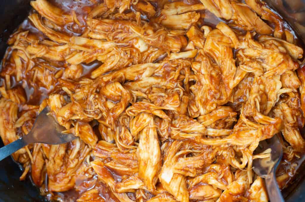 Bbq chicken that has been shredded with two forks