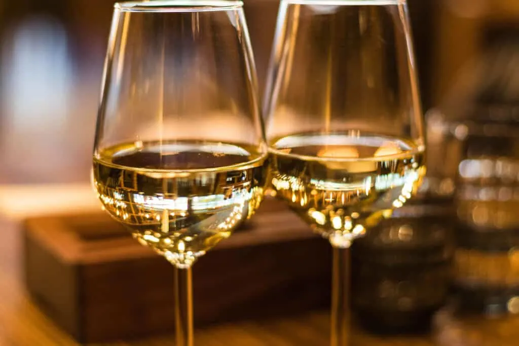 White wine in wine glasses