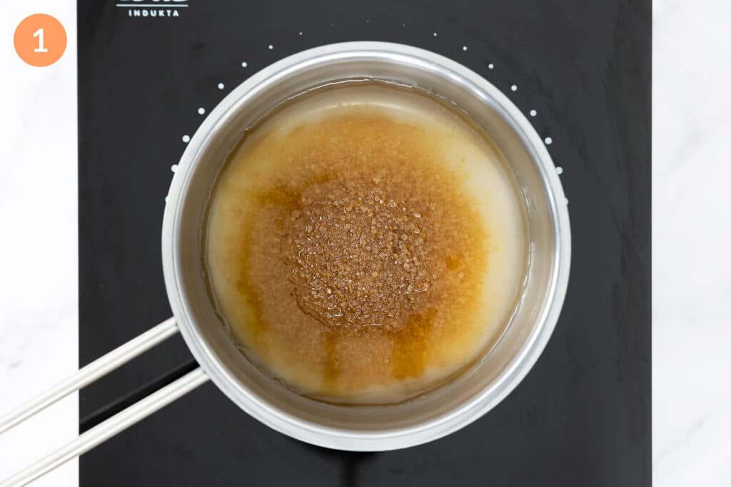 Sugar, water and vanilla extract in a small saucepan