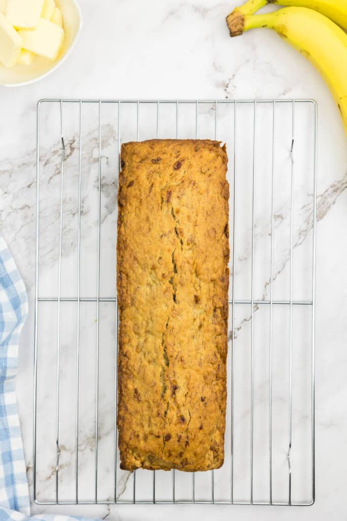 Banana bread on a cooling rack