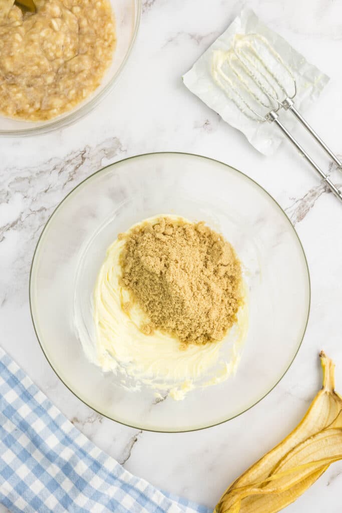 Butter and soft light brown sugar in a large bowl