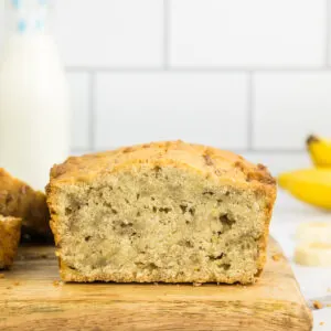 Banana bread without baking soda on a wooden board