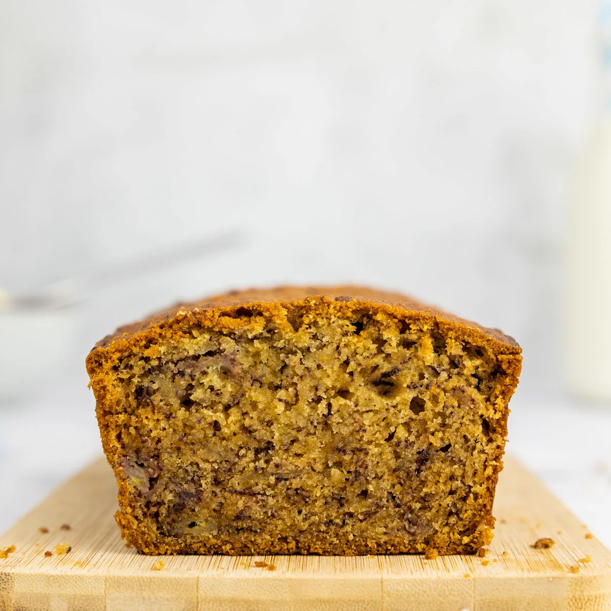 Dairy free banana bread on a wooden board
