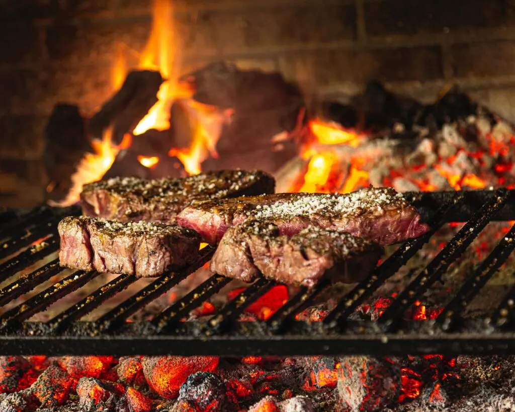 Flank steak on a grill