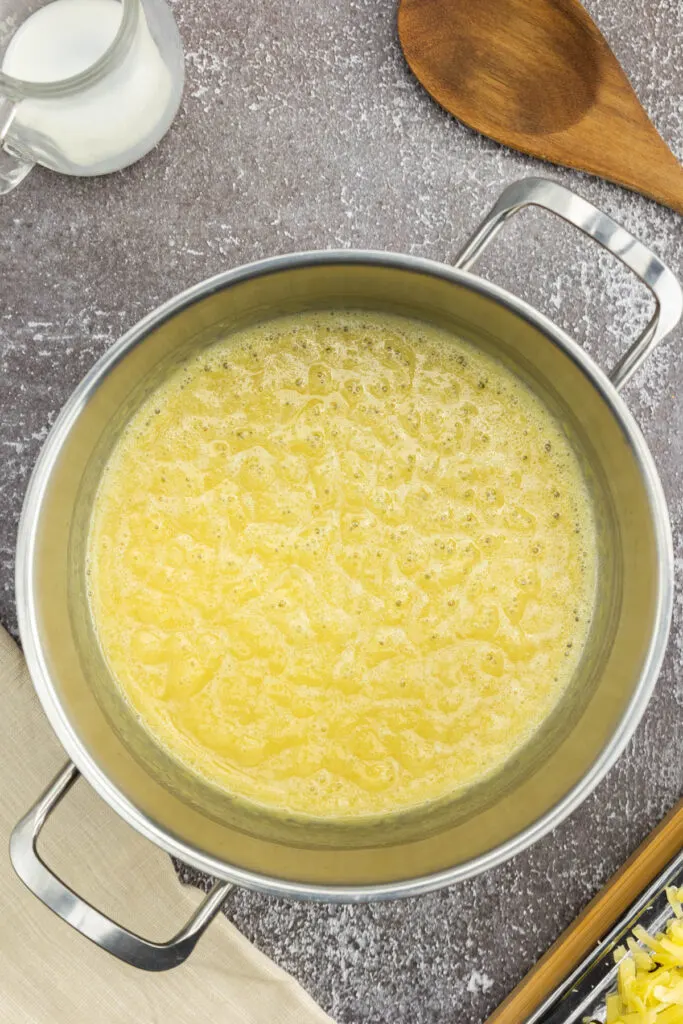 Roux cooking in a large pot