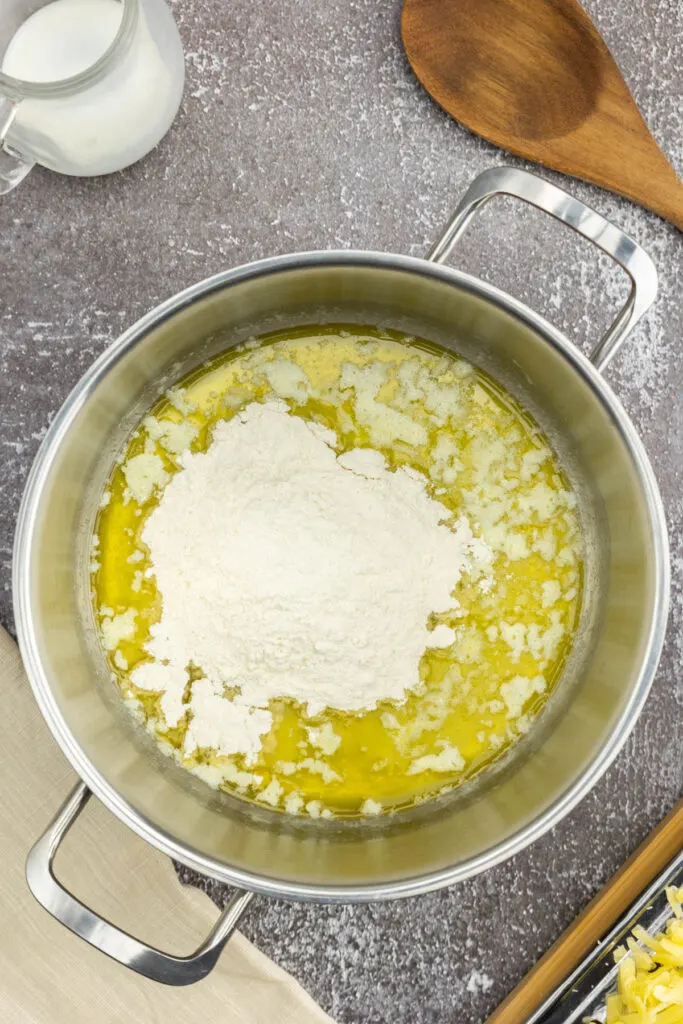 Melted butter and flour in a large pot