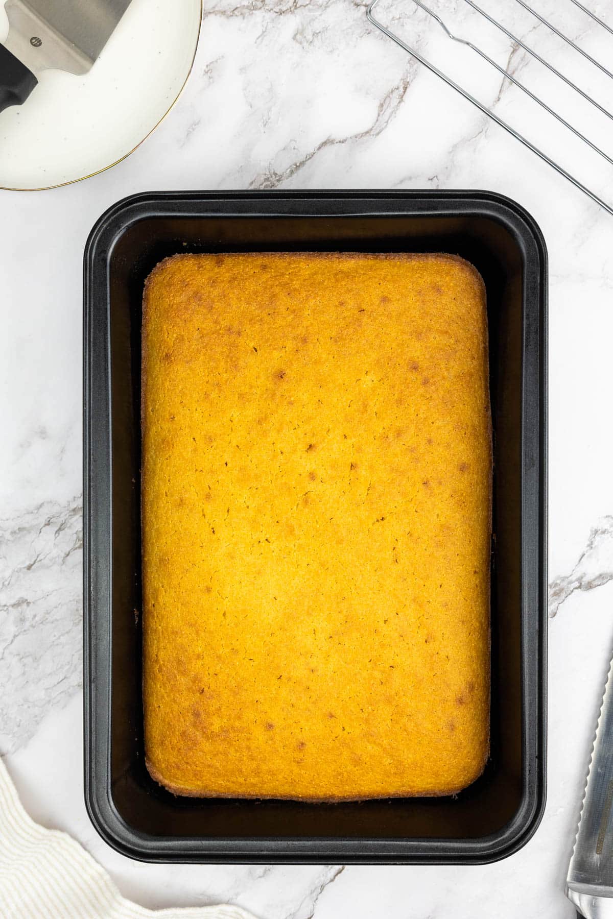 Cornbread in a baking tray