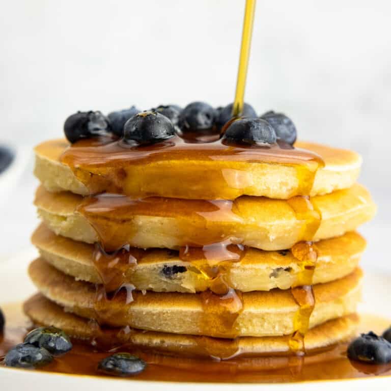 Buttermilk Blue Pancakes with Maple Syrup.