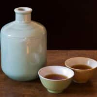 Shaoxing rice wine on a table.
