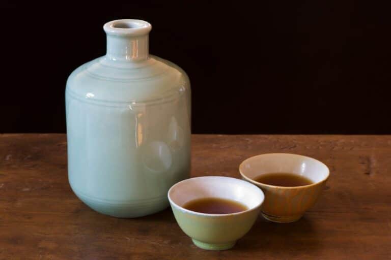 Shaoxing rice wine on a table.