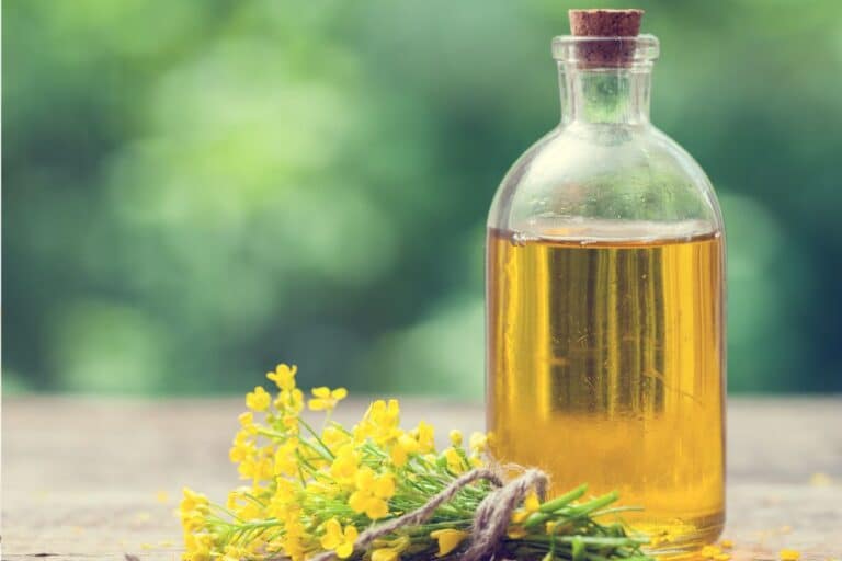 Canola oil in a glass jar.