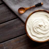 Sour cream in a bowl.