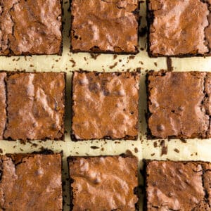 Easy brownie recipe sliced into portions.
