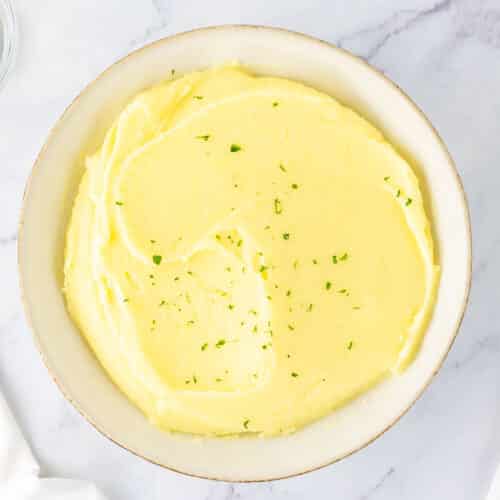 French mashed potatoes (pomme purée) in a bowl.
